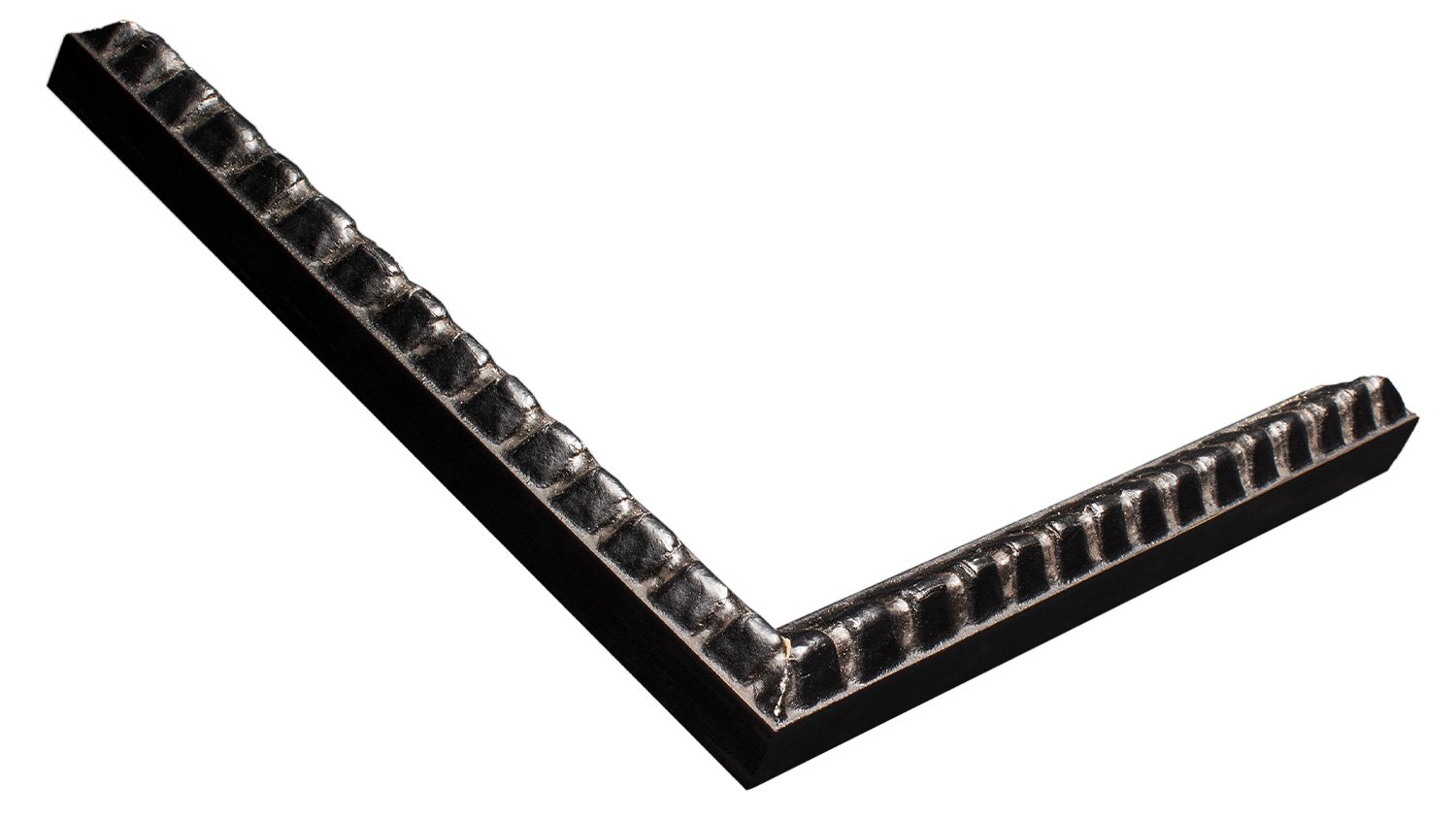 Black, Ridged Edge frame moulding, corner sample