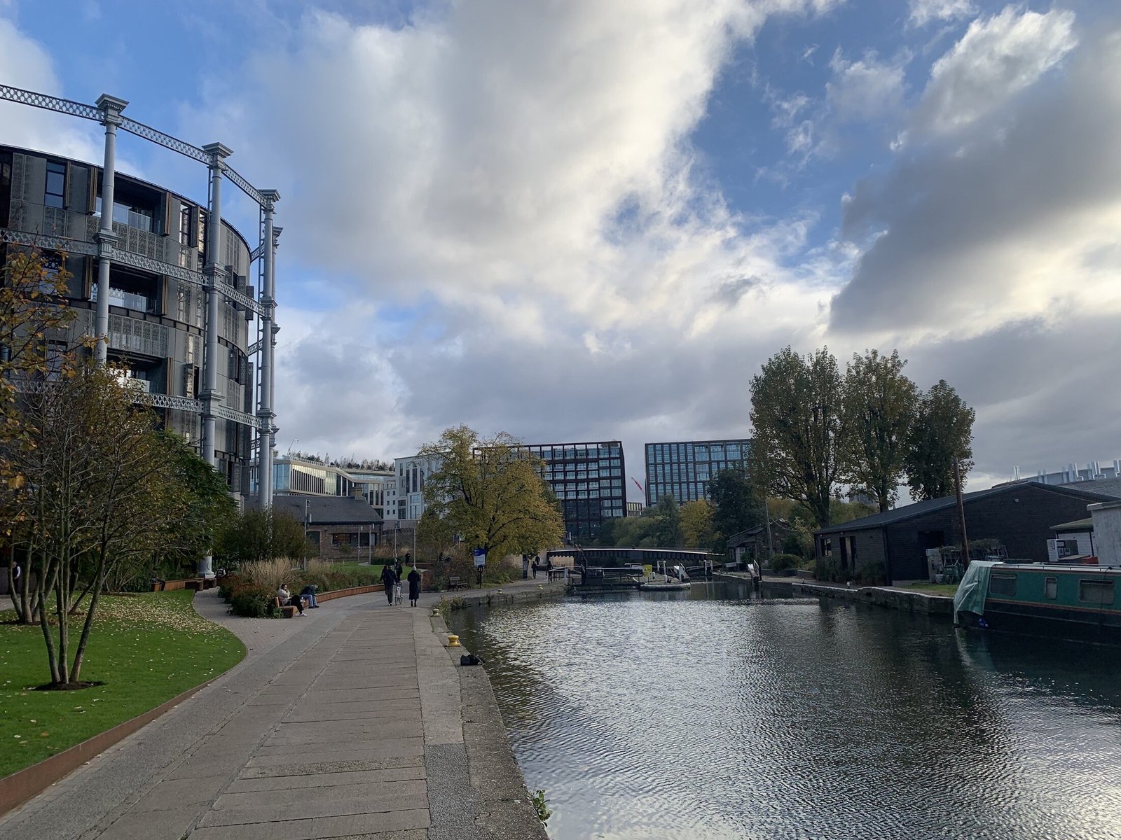 Ralph Vitolo, King's Cross gasholders through autumn trees