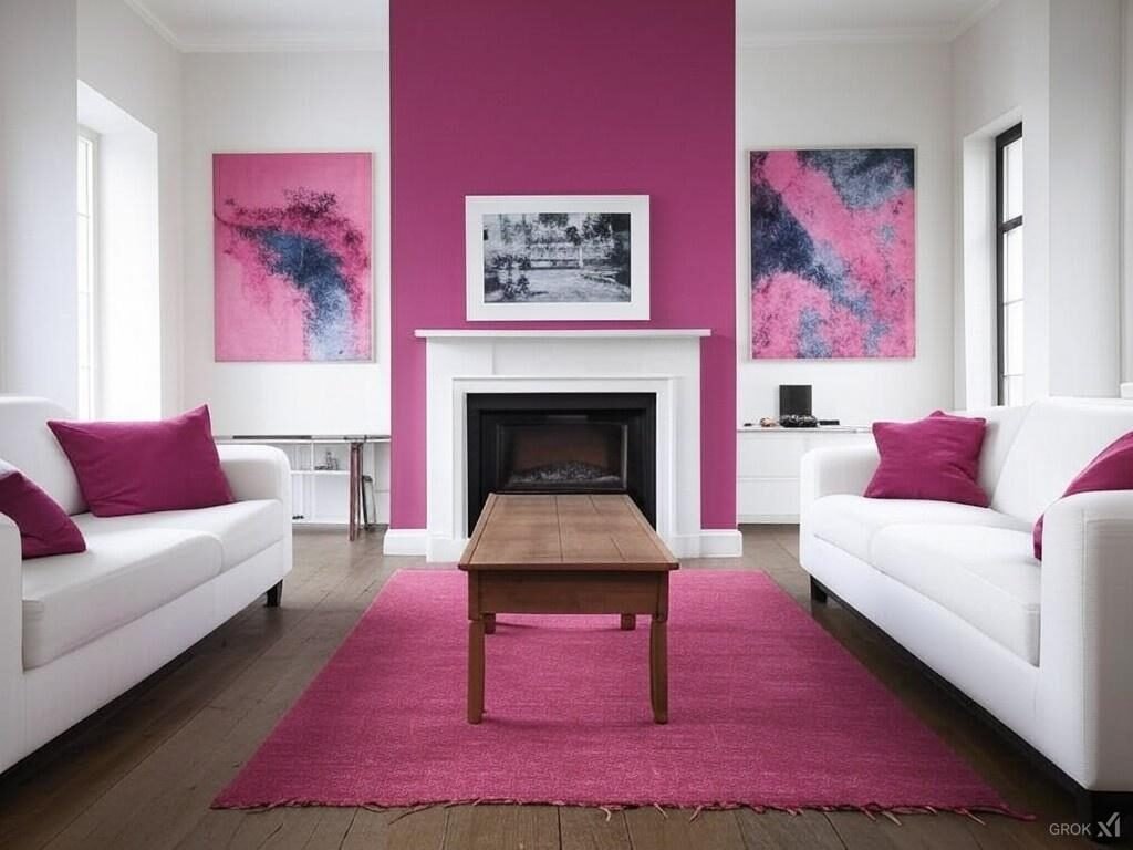 Framed architecture prints placed above a fireplace in a contemporary living room
