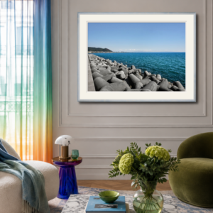 Cliff Blue print by Ralph Vitolo, framed and displayed in situ